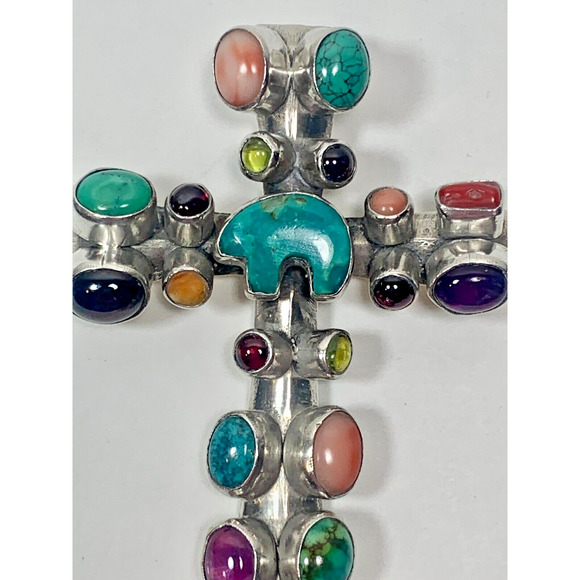 Nakai Navajo Indian Cross with Bear Fetish Sterling Silver - Picture 2 of 13